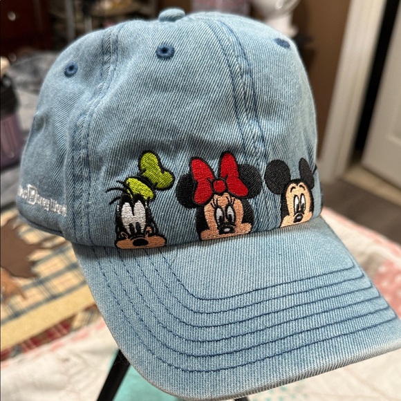 Disney Light Blue Denim Cap with Red Yellow Black Character Embroidery